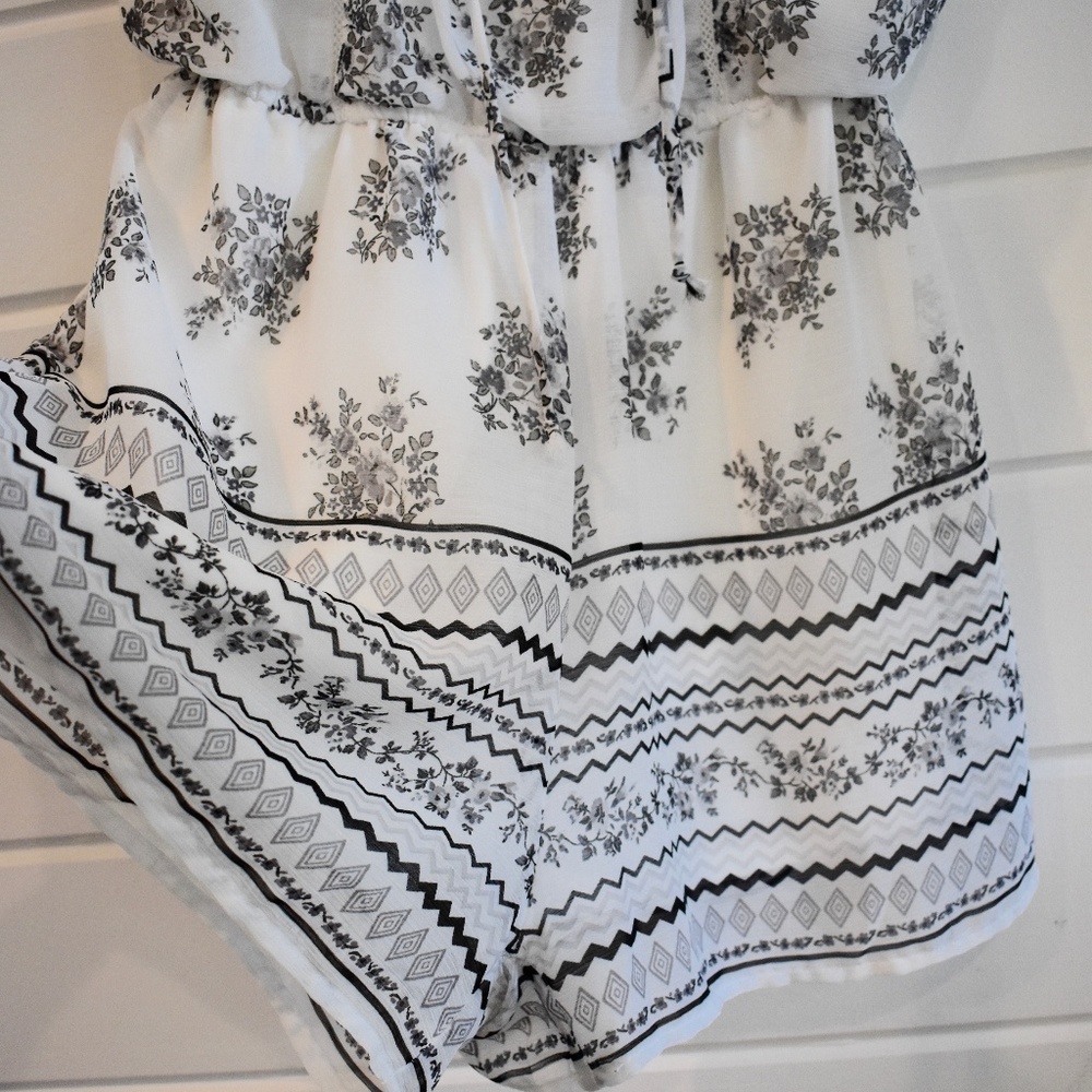 Black and white Floral Romper